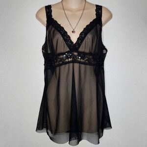Black Sheer‎ Lace Trim Babydoll Chemise Lingerie Top